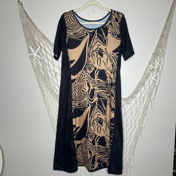 MISLOOK Charcoal Grey and Tan Short Sleeve Midi Sheath Dress L - Picture 8 of 8